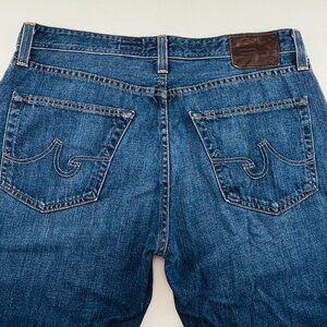 AG Adriano Goldschmied Men’s Straight Jeans - Blue with Brown Patch